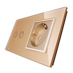 Intrerupator dublu + priza simpla Livolo rama din sticla, auriu, VL-C702-12/C7-C1EU-13
