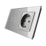 Intrerupator dublu + priza simpla Livolo rama din sticla, gri, VL-C702-12/C7-C1EU-15