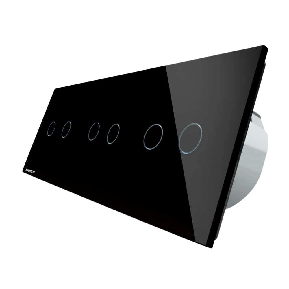 Intrerupator dublu+dublu+dublu cu touch Livolo din sticla, Protocol ZigBee, Control de pe telefon, negru, VL-C702Z/C702Z/C702Z-12