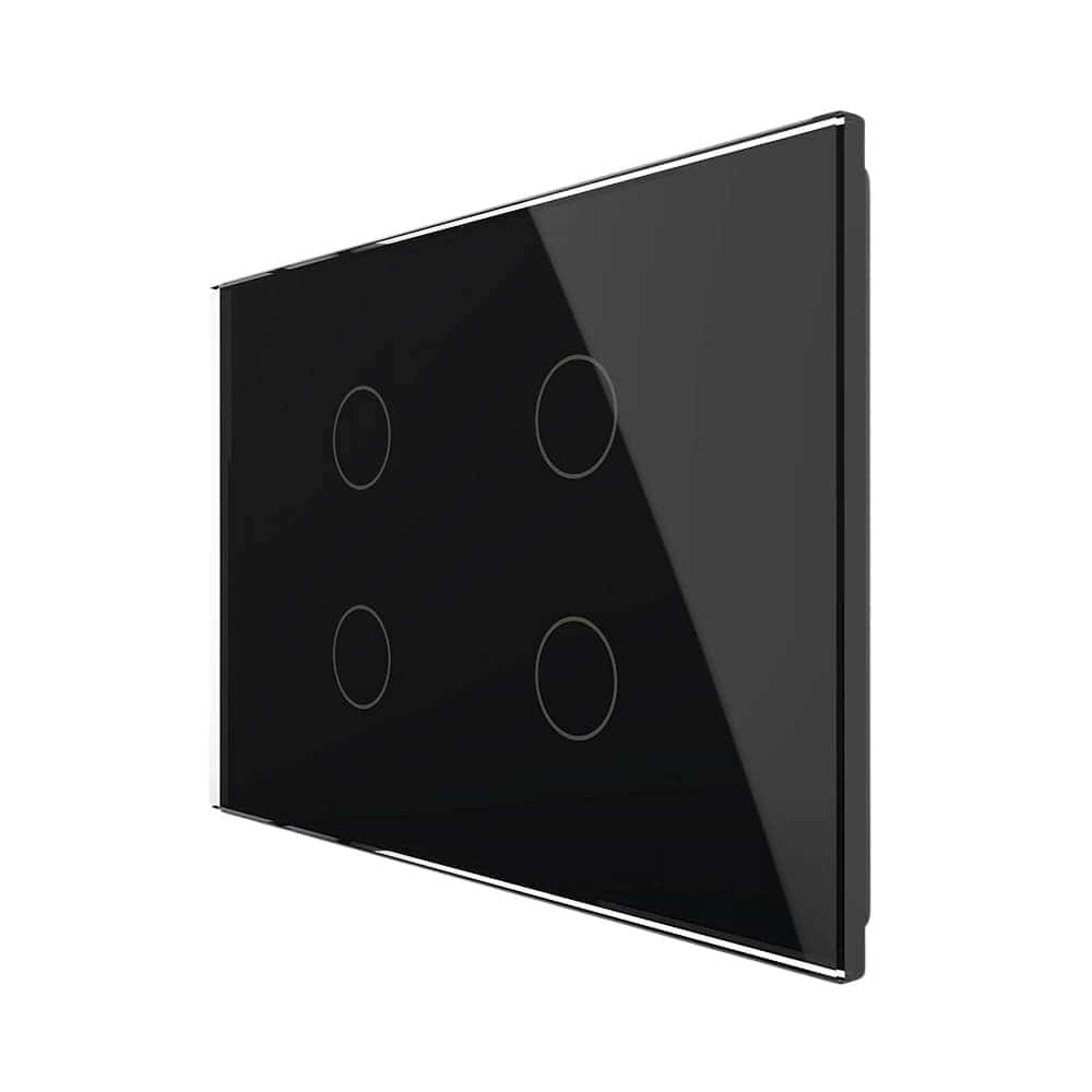 Intrerupator cvadruplu cap scara / cruce wireless cu touch Livolo din sticla, standard Italian - Serie noua, negru, VL-FC4SR-3G-12