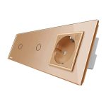 Intrerupator LIVOLO simplu+simplu ZigBee cu touch si priza din sticla ZigBee, Control de pe telefon, auriu, VL-C701Z/C701Z/C7-C1EUZ-13