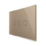 Intrerupator triplu cap scara/cruce wireless cu touch Livolo din sticla - standard italian, auriu, VL-FC3SR-3G-13
