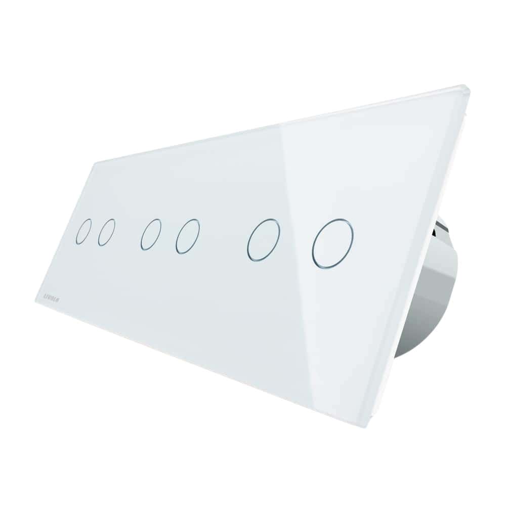 Intrerupator dublu+dublu+dublu cu touch Livolo din sticla, Protocol ZigBee, Control de pe telefon, alb, VL-C702Z/C702Z/C702Z-11