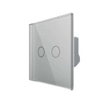 Intrerupator Dublu Cap Scara / Cruce cu Touch LIVOLO din Sticla - protocol ZigBee, Serie Noua, gri, VL-FC2SZ-2G-2I