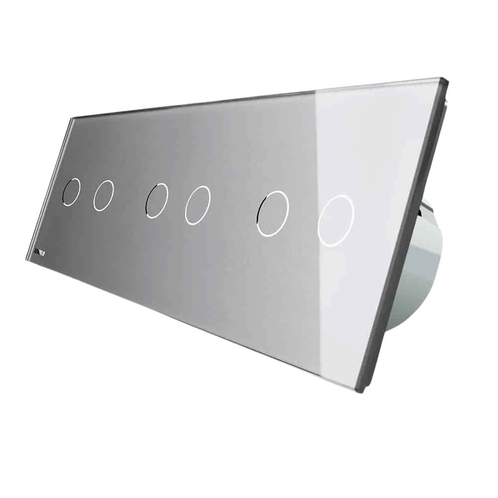 Intrerupator dublu+dublu+dublu cu touch Livolo din sticla, Protocol ZigBee, Control de pe telefon, gri, VL-C702Z/C702Z/C702Z-15