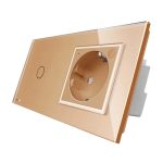 Intrerupator simplu cap scara / cap cruce ZigBee + priza simpla Livolo ZigBee, Rama din sticla, Control de pe telefon, auriu, VL-C701SZ/C7-C1EUZ-13