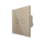 Intrerupator Dublu Cap Scara / Cruce cu Touch LIVOLO din Sticla - protocol ZigBee, Serie Noua, auriu, VL-FC2SZ-2G-2A