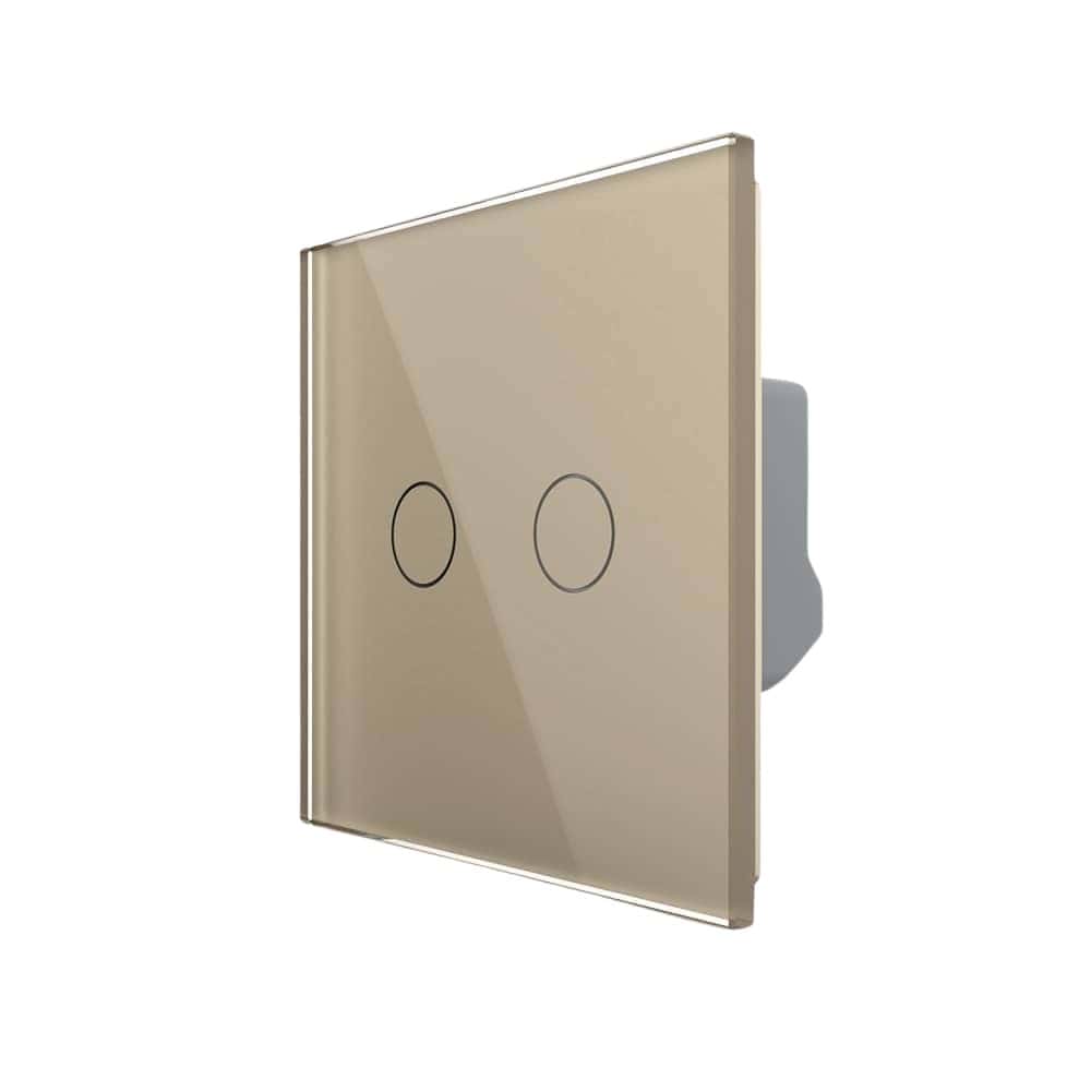 Intrerupator Dublu Cap Scara / Cruce cu Touch LIVOLO din Sticla - protocol ZigBee, Serie Noua, auriu, VL-FC2SZ-2G-2A