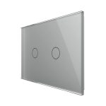 Intrerupator dublu cap scara/cruce cu touch Livolo din sticla - standard italian, gri, VL-FC2S-3G-15