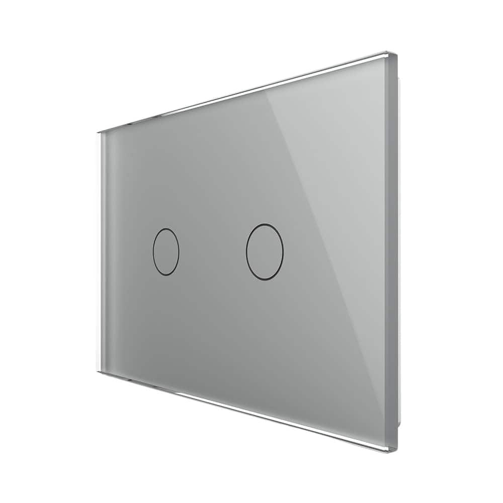 Intrerupator dublu cap scara/cruce cu touch Livolo din sticla - standard italian, gri, VL-FC2S-3G-15