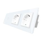Intrerupator LIVOLO simplu ZigBee cap scara / cap cruce cu touch si 2 prize ZigBee din sticla, Control de pe telefon, alb, VL-C701SZ/C7-C2EUZ-11