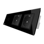 Intrerupator LIVOLO simplu ZigBee cap scara / cap cruce cu touch si 2 prize ZigBee din sticla, Control de pe telefon, negru, VL-C701SZ/C7-C2EUZ-12