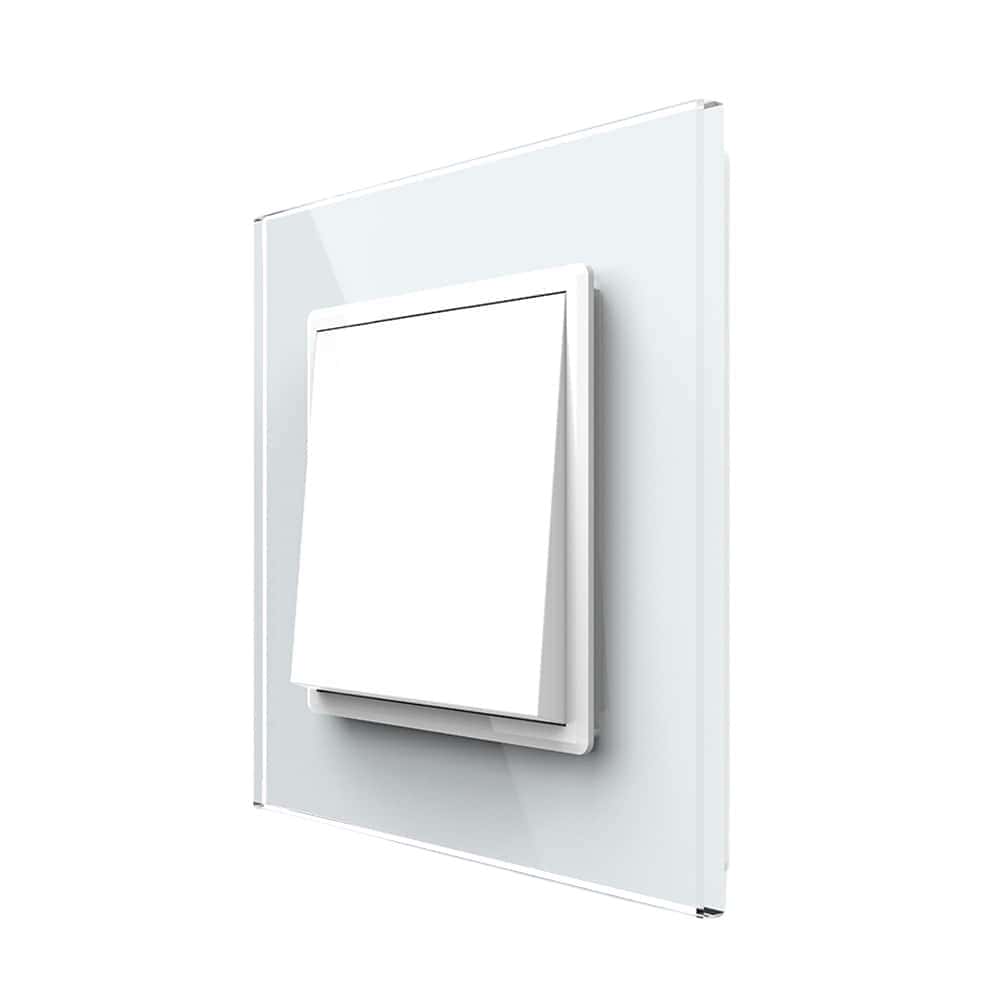 Intrerupator Simplu Mecanic Cap Cruce, 2 Module LIVOLO cu Rama din Sticla - Serie Noua, alb, VL-FCMM10A-2WP