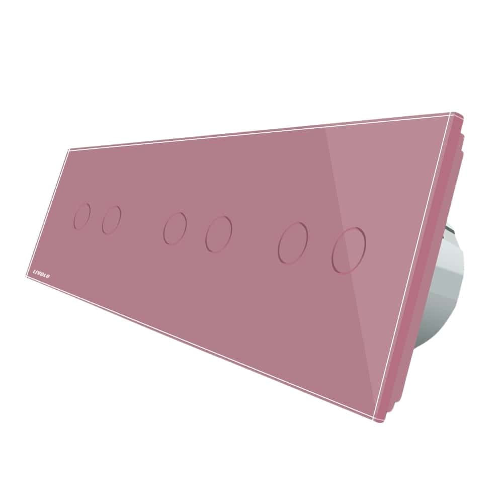 Intrerupator dublu+dublu+dublu cu touch Livolo din sticla, Protocol ZigBee, Control de pe telefon, roz, VL-C702Z/C702Z/C702Z-17