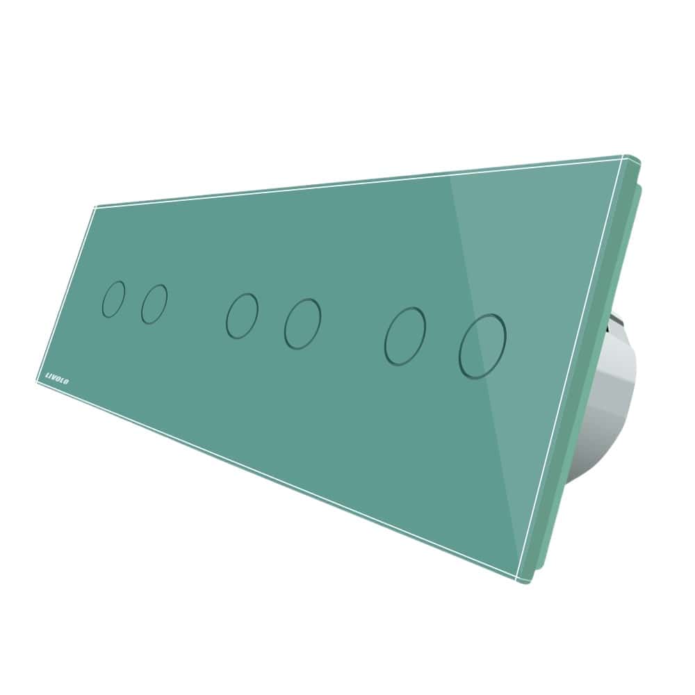 Intrerupator dublu+dublu+dublu cu touch Livolo din sticla, Protocol ZigBee, Control de pe telefon, verde, VL-C702Z/C702Z/C702Z-18