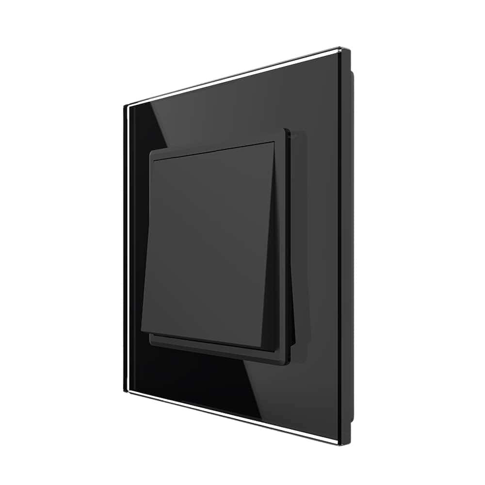 Intrerupator Simplu Mecanic Cap Cruce, 2 Module LIVOLO cu Rama din Sticla - Serie Noua, negru, VL-FCMM10A-2BP