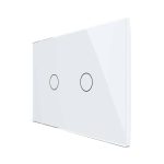 Intrerupator dublu cap scara/cruce cu touch Livolo din sticla - standard italian, alb, VL-FC2S-3G-11