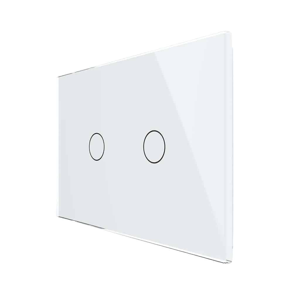 Intrerupator dublu cap scara/cruce cu touch Livolo din sticla - standard italian, alb, VL-FC2S-3G-11