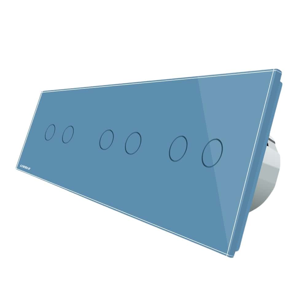 Intrerupator dublu+dublu+dublu cu touch Livolo din sticla, Protocol ZigBee, Control de pe telefon, albastru, VL-C702Z/C702Z/C702Z-19