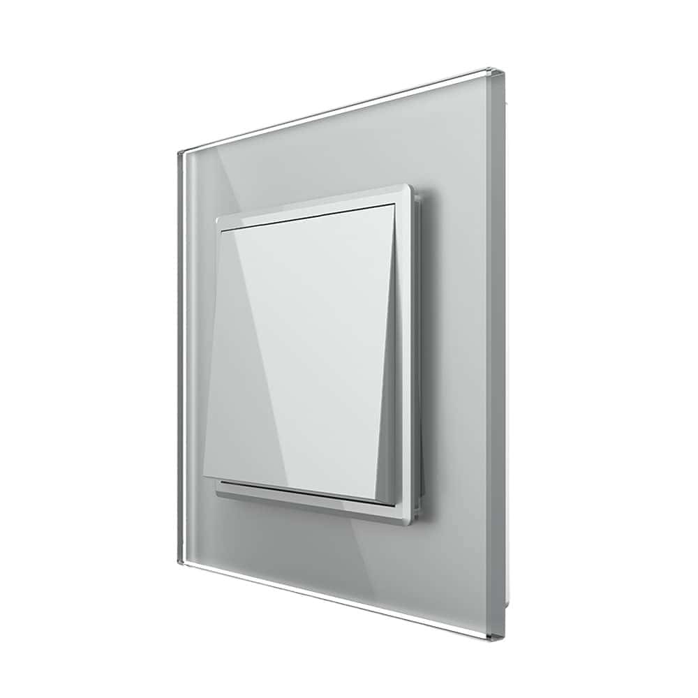 Intrerupator Simplu Mecanic Cap Cruce, 2 Module LIVOLO cu Rama din Sticla - Serie Noua, gri, VL-FCMM10A-2IP