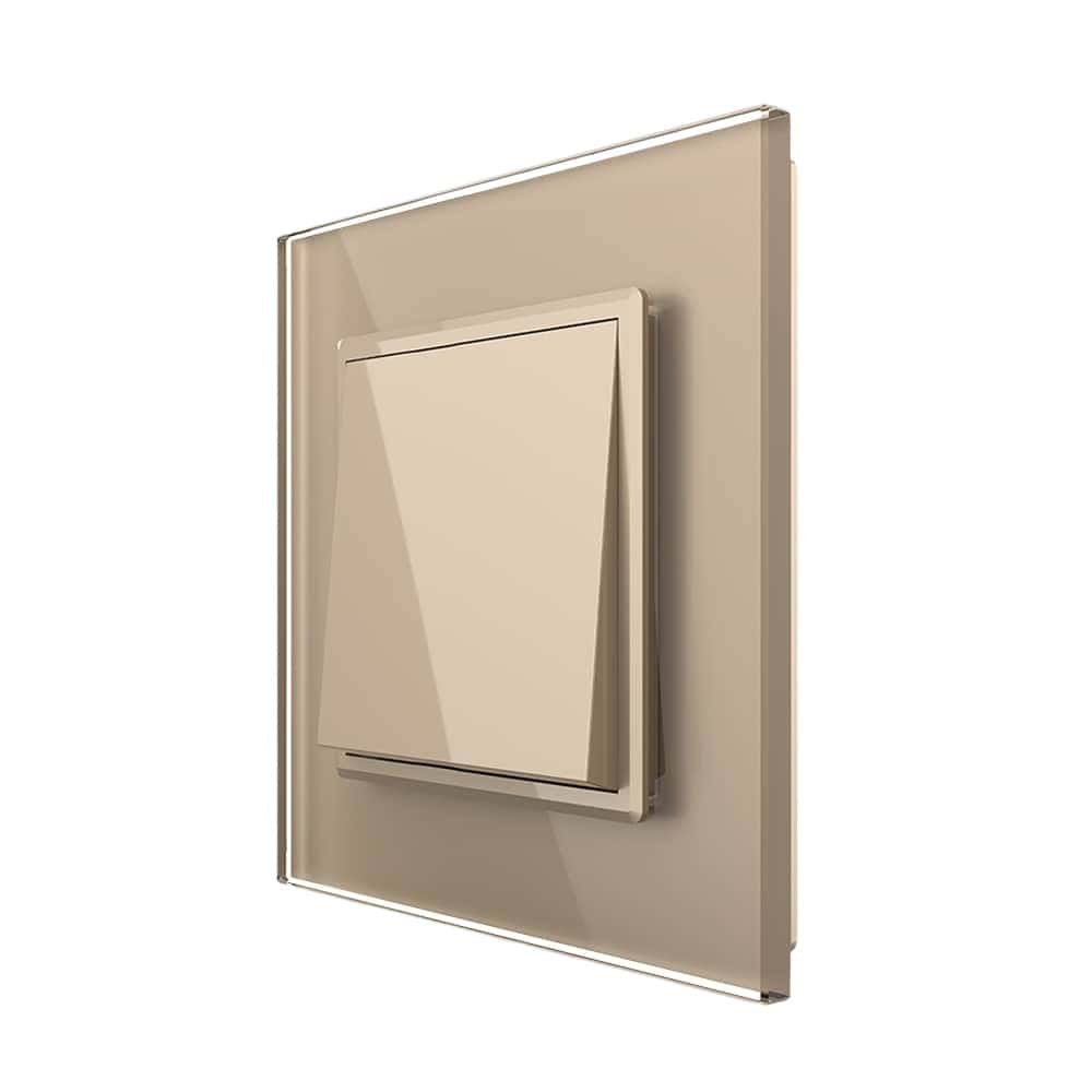 Intrerupator Simplu Mecanic Cap Cruce, 2 Module LIVOLO cu Rama din Sticla - Serie Noua, auriu, VL-FCMM10A-2AP