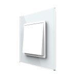 Intrerupator Simplu Mecanic si Cap Scara , 2 Module LIVOLO cu Rama din Sticla - Serie Noua, alb, VL-FCMKS-2WP