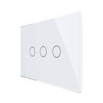 Intrerupator triplu cap scara/cruce wireless cu touch Livolo din sticla - standard italian, alb, VL-FC3SR-3G-11