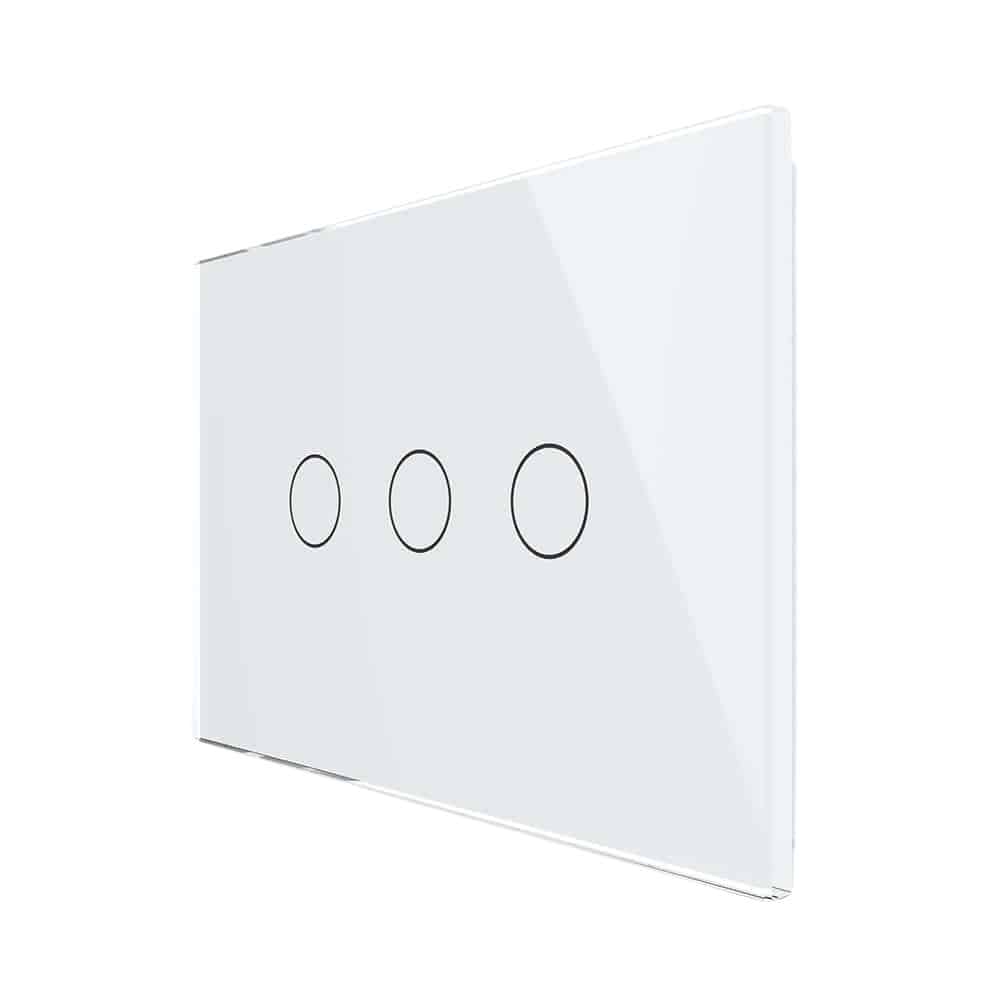 Intrerupator triplu cap scara/cruce wireless cu touch Livolo din sticla - standard italian, alb, VL-FC3SR-3G-11