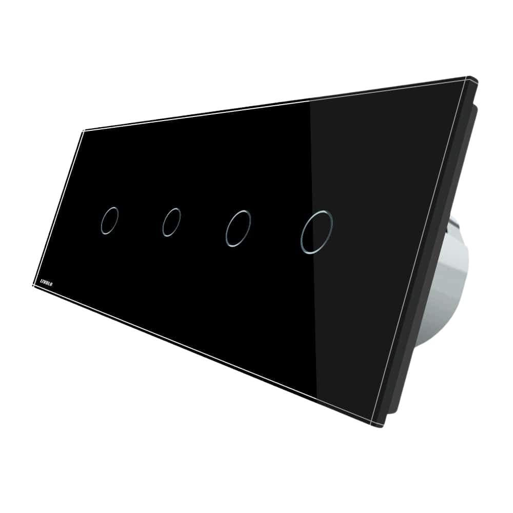 Intrerupator LIVOLO cu touch din sticla cu 4 intrerupatoare simple, Protocol ZigBee, Control de pe telefon, negru, BB-C7-4C1Z-12