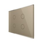 Intrerupator cvadruplu cap scara / cruce cu touch Livolo din sticla, standard Italian - Serie noua, auriu, VL-FC4S-3G-13