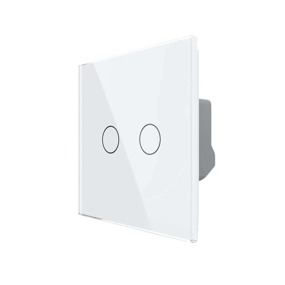 Intrerupator Dublu cu Reset si Contact Uscat Livolo cu Rama din Sticla, ZigBee - Serie Noua, alb, VL-FC2HNZ-2G-11