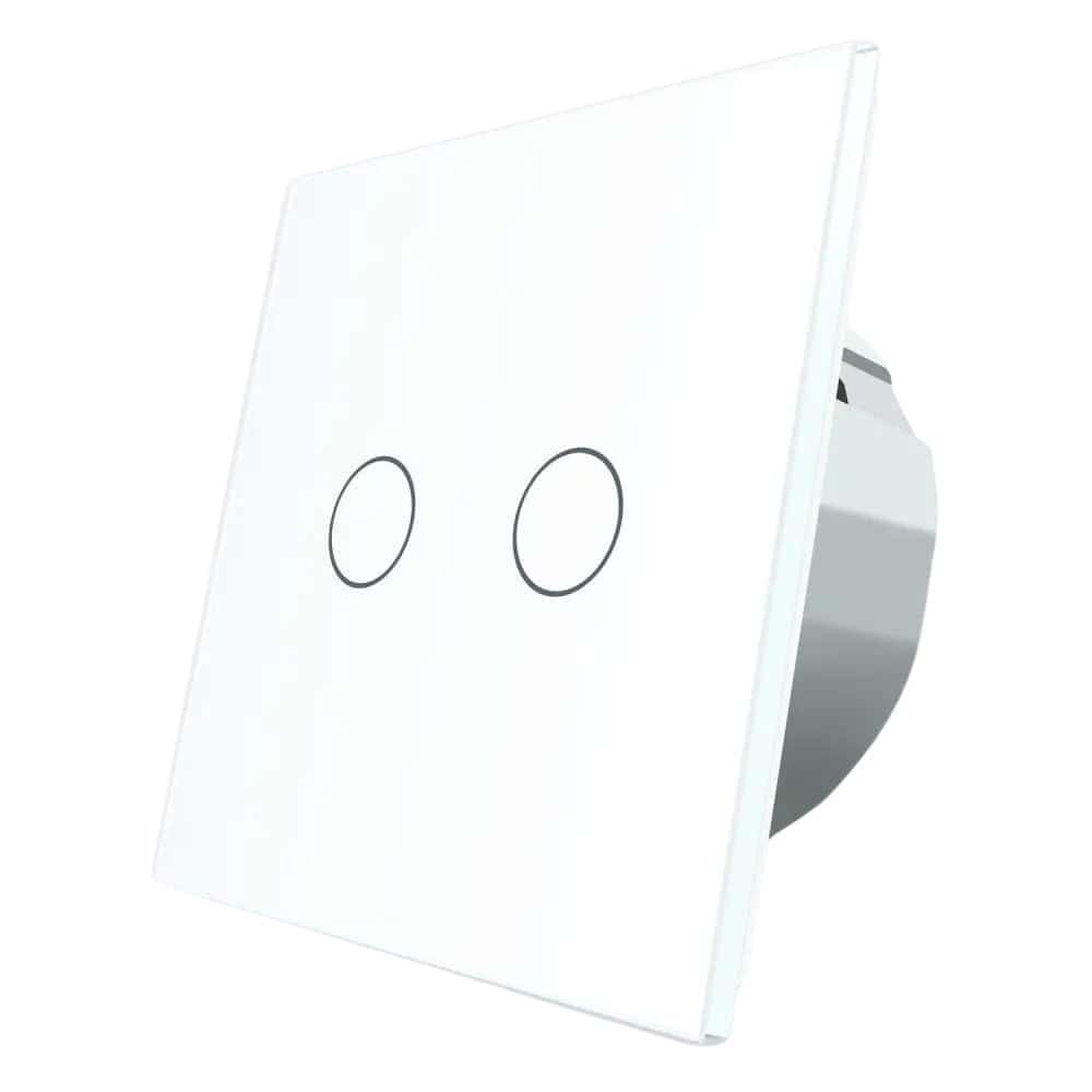 Intrerupator dublu cu revenire / contact uscat Livolo cu touch din sticla, alb, VL-C702CH-11