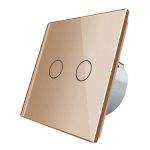 Intrerupator dublu cu revenire / contact uscat Livolo cu touch din sticla, auriu, VL-C702CH-13