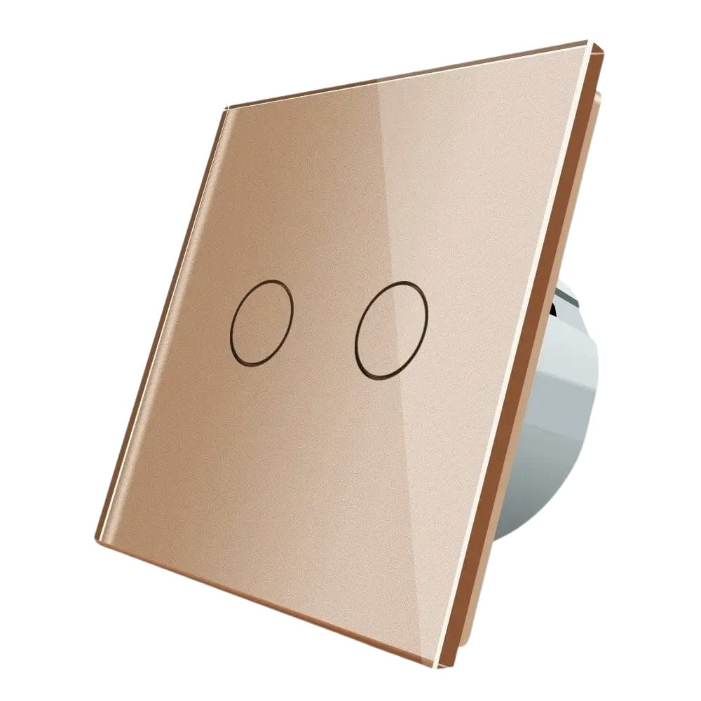Intrerupator dublu cu revenire / contact uscat Livolo cu touch din sticla, auriu, VL-C702CH-13