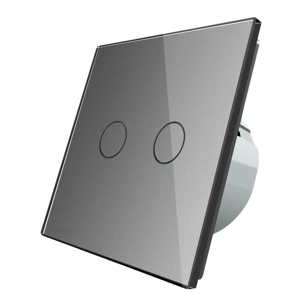Intrerupator dublu cu revenire / contact uscat Livolo cu touch din sticla, gri, VL-C702CH-15