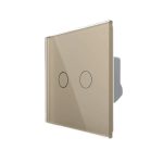 Intrerupator dublu wireless cu touch Livolo din sticla, auriu, VL-FC2R-2G-2A