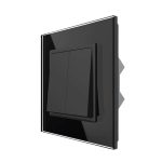 Intrerupator Dublu Mecanic Cap Cruce LIVOLO cu Rama din Sticla - Serie Noua, negru, VL-2FCMM10A-B