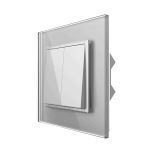 Intrerupator Dublu Mecanic Cap Cruce LIVOLO cu Rama din Sticla - Serie Noua, gri, VL-2FCMM10A-I