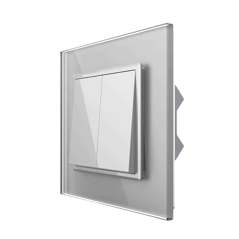 Intrerupator Dublu Mecanic Cap Cruce LIVOLO cu Rama din Sticla - Serie Noua, gri, VL-2FCMM10A-I