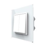 Intrerupator Dublu Mecanic Cap Cruce LIVOLO cu Rama din Sticla - Serie Noua, alb, VL-2FCMM10A-W