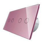 Intrerupator dublu + dublu cu touch Livolo din sticla, Protocol ZigBee, Control de pe telefon, roz, VL-C702Z/C702Z-17