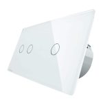 Intrerupator dublu + simplu cu touch Livolo din sticla, Protocol ZigBee, Control de pe telefon, alb, VL-C702Z/C701Z-11