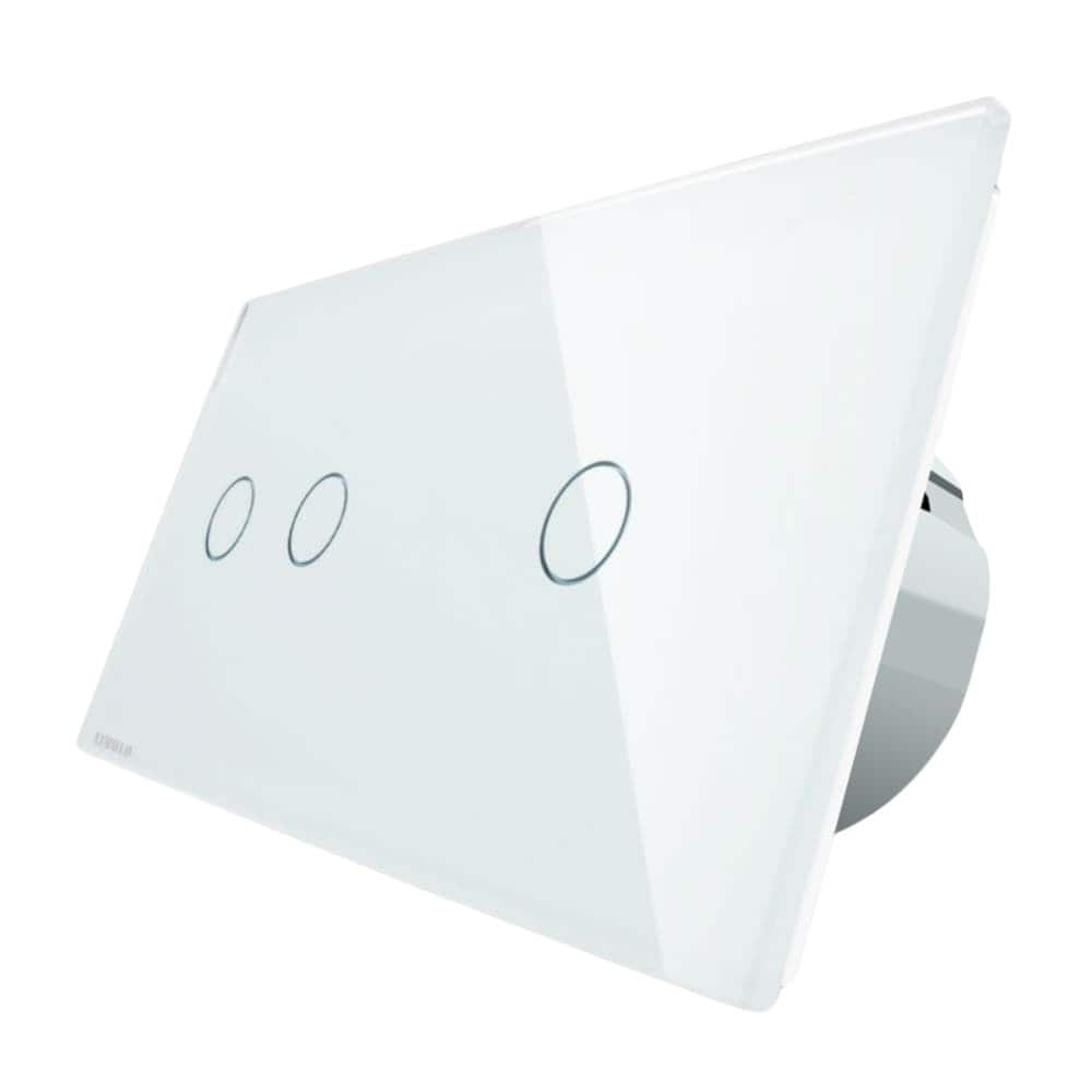 Intrerupator dublu + simplu cu touch Livolo din sticla, Protocol ZigBee, Control de pe telefon, alb, VL-C702Z/C701Z-11