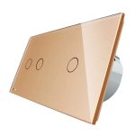 Intrerupator dublu + simplu cu touch Livolo din sticla, Protocol ZigBee, Control de pe telefon, auriu, VL-C702Z/C701Z-13