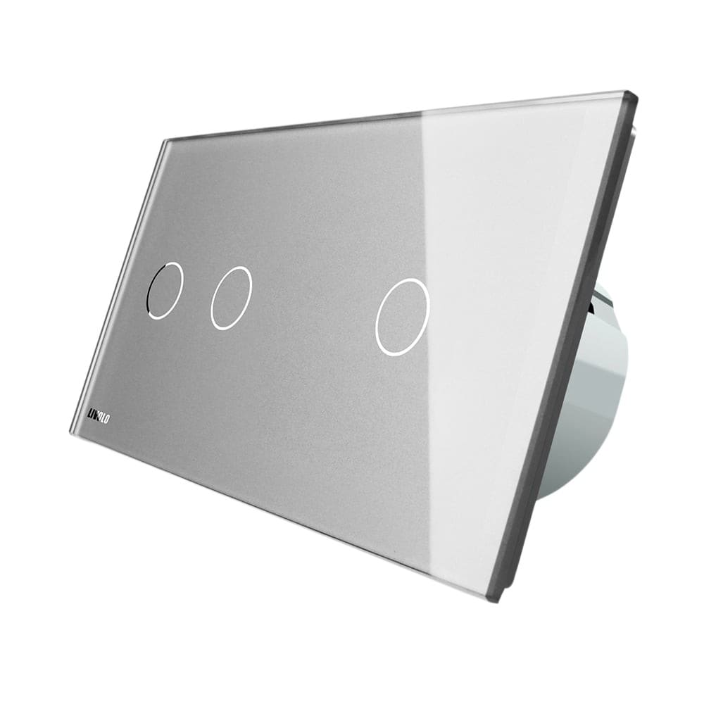Intrerupator dublu + simplu cu touch Livolo din sticla, Protocol ZigBee, Control de pe telefon, gri, VL-C702Z/C701Z-15