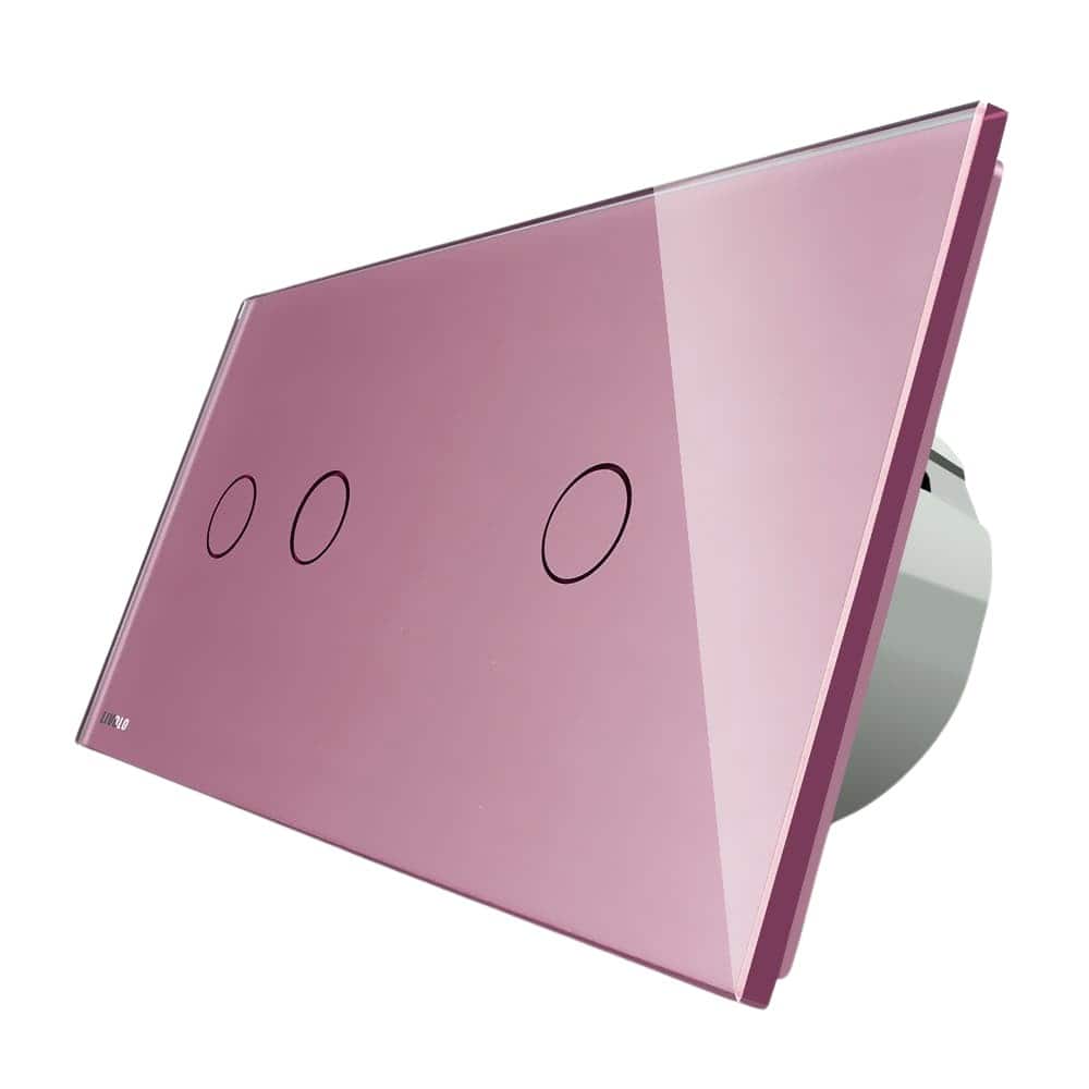 Intrerupator dublu + simplu cu touch Livolo din sticla, Protocol ZigBee, Control de pe telefon, roz, VL-C702Z/C701Z-17