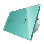 Intrerupator dublu + simplu cu touch Livolo din sticla, Protocol ZigBee, Control de pe telefon, verde, VL-C702Z/C701Z-18