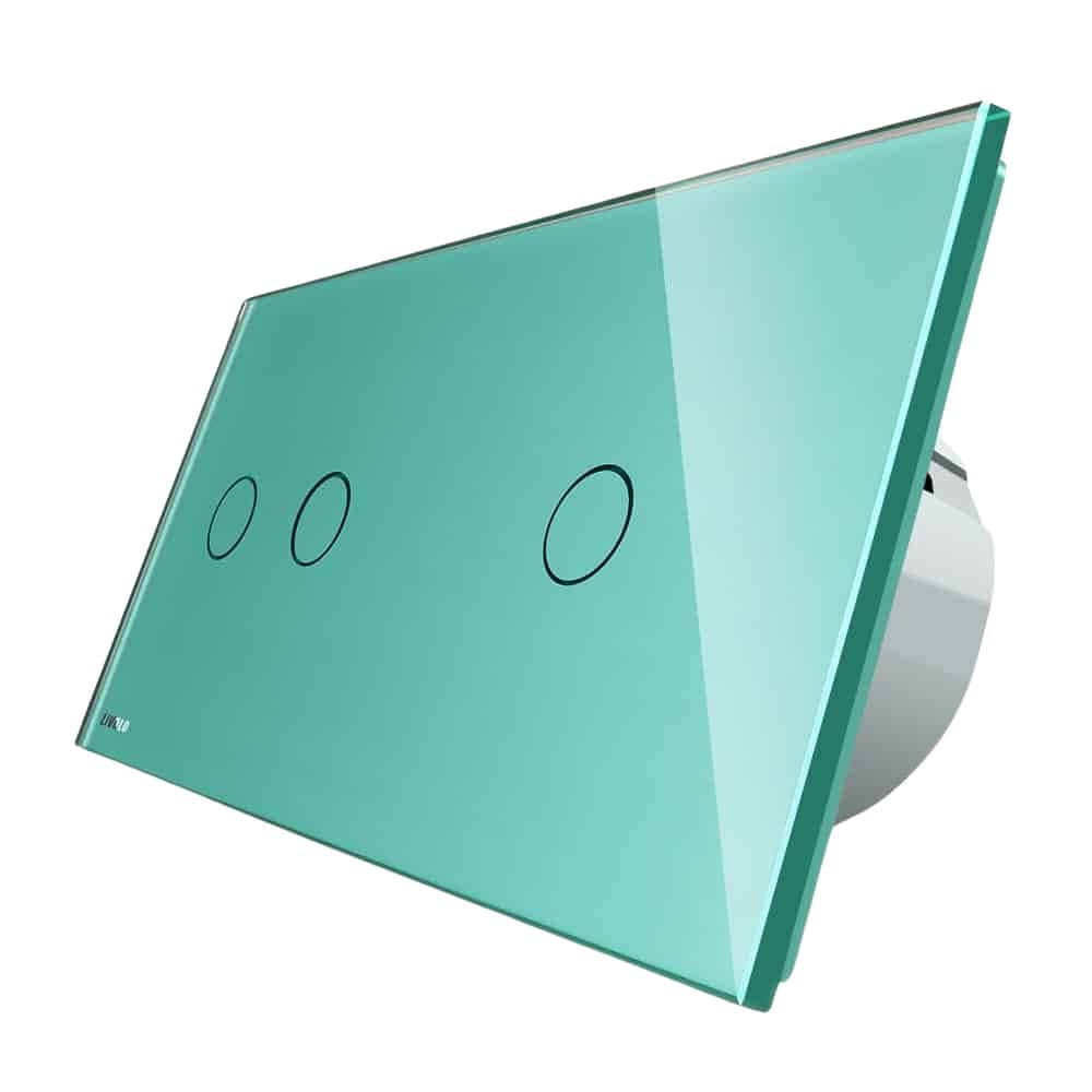 Intrerupator dublu + simplu cu touch Livolo din sticla, Protocol ZigBee, Control de pe telefon, verde, VL-C702Z/C701Z-18