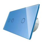 Intrerupator dublu + simplu cu touch Livolo din sticla, Protocol ZigBee, Control de pe telefon, albastru, VL-C702Z/C701Z-19