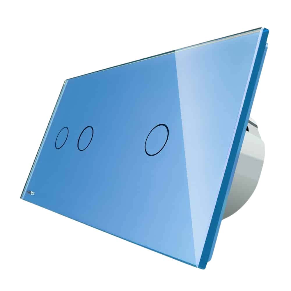 Intrerupator dublu + simplu cu touch Livolo din sticla, Protocol ZigBee, Control de pe telefon, albastru, VL-C702Z/C701Z-19